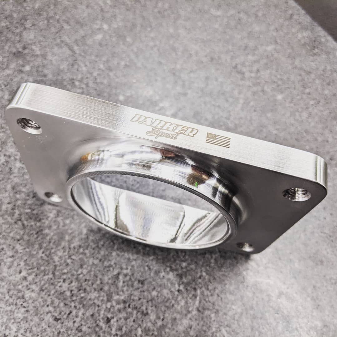 Parker Speed T6 Single 3 inch turbo flange showing CNC machined exhaust transition and mounting holes
