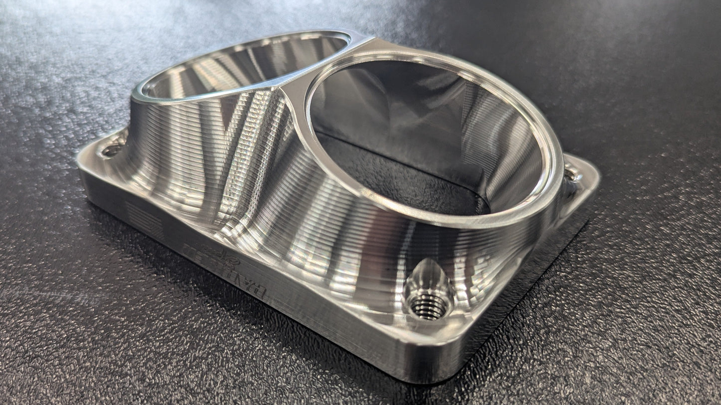 Parker Speed T6 Dual 2.5 inch Open Canted Turbo Flange CNC machined from stainless steel
