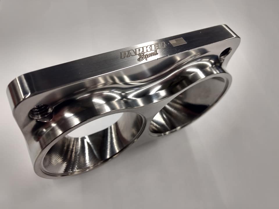 Parker Speed T6 Dual 2.5 inch tube divided turbo flange CNC machined from 304 stainless steel
